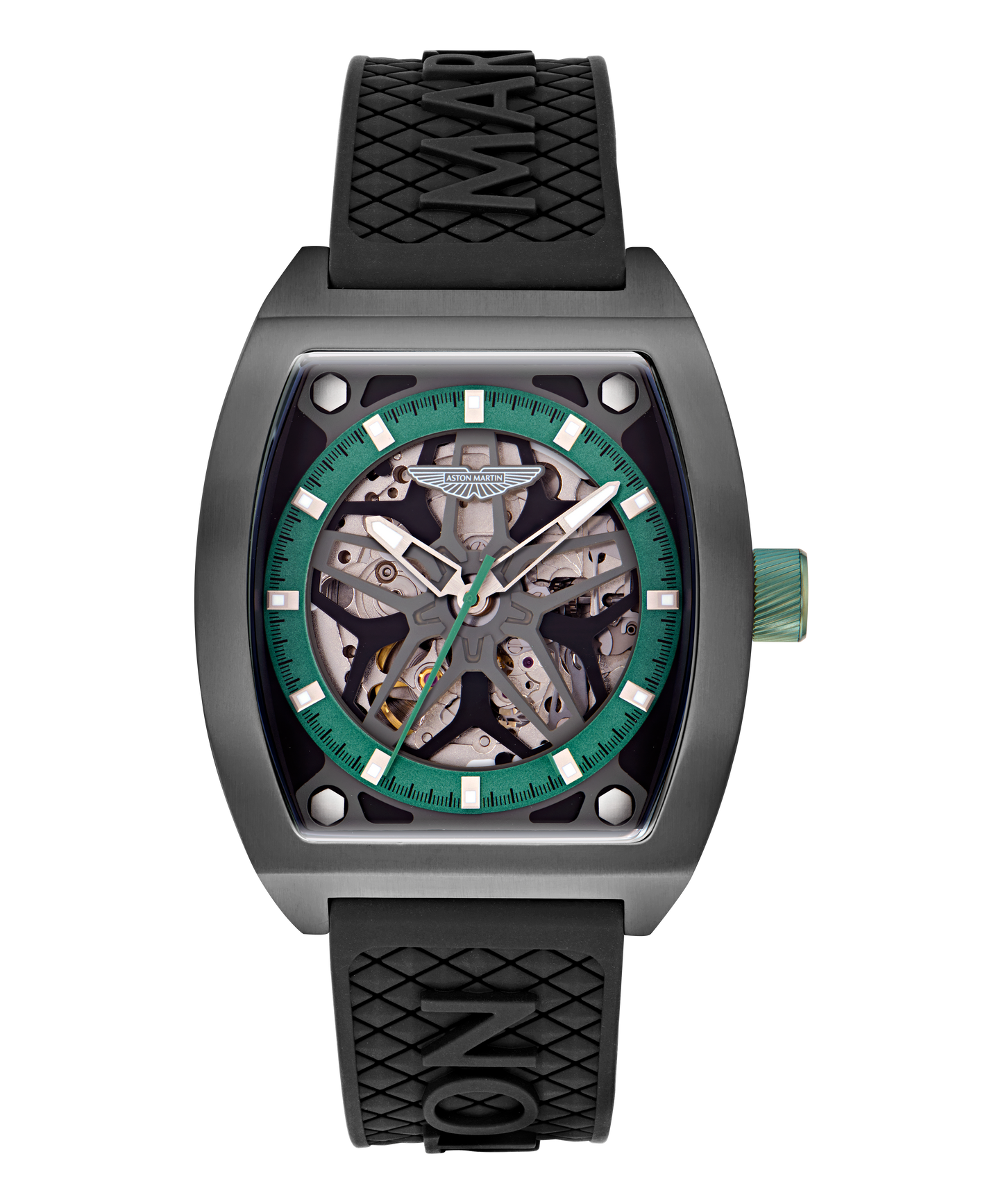 TRG IP Gunmetal Titanium Case Podium Green Dial Black Silicone Strap Watch