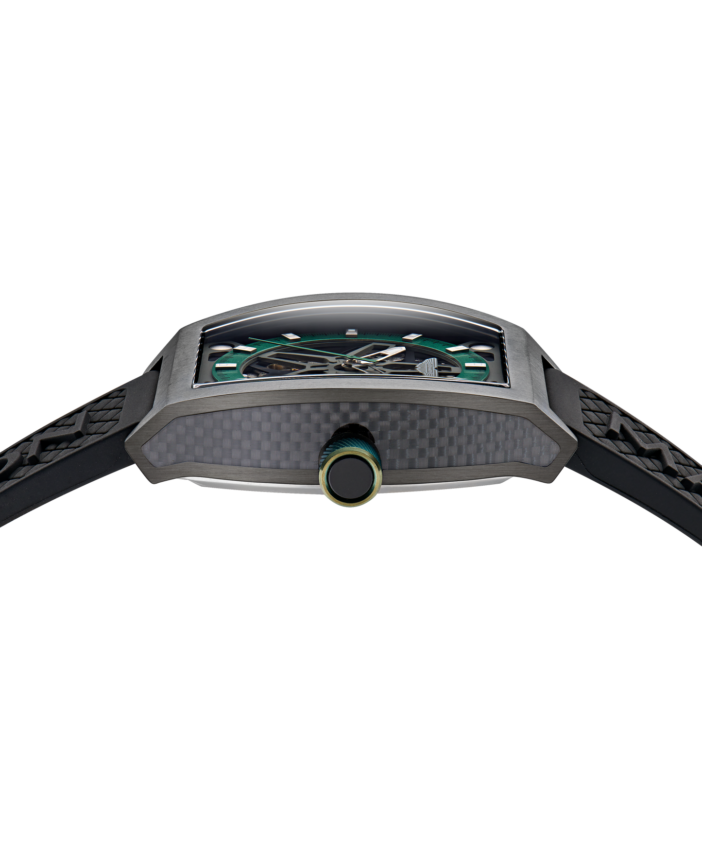 TRG IP Gunmetal Titanium Case Podium Green Dial Black Silicone Strap Watch