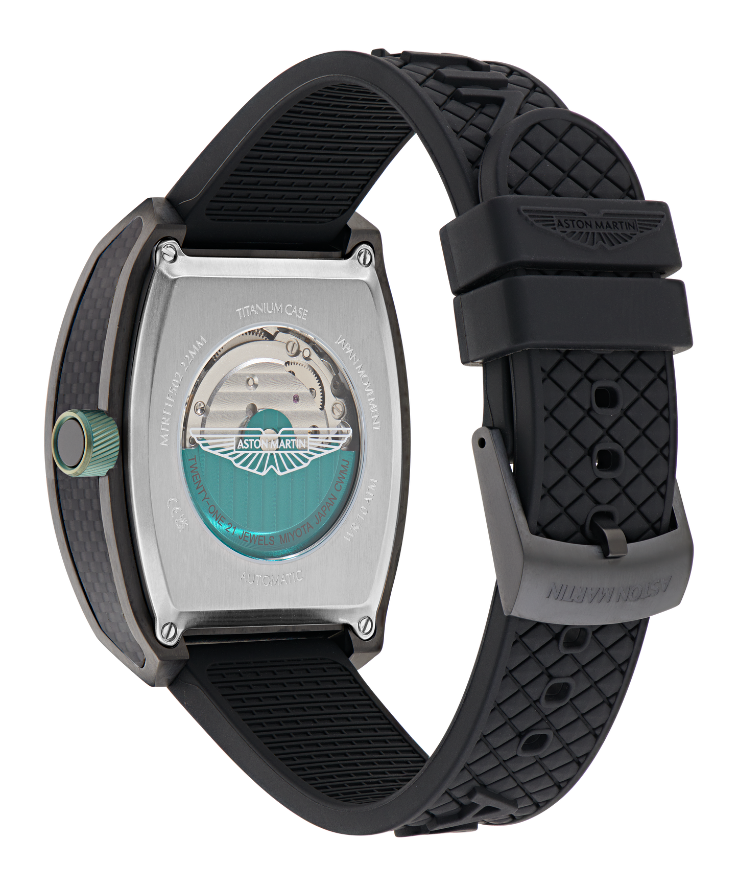 TRG IP Gunmetal Titanium Case Podium Green Dial Black Silicone Strap Watch