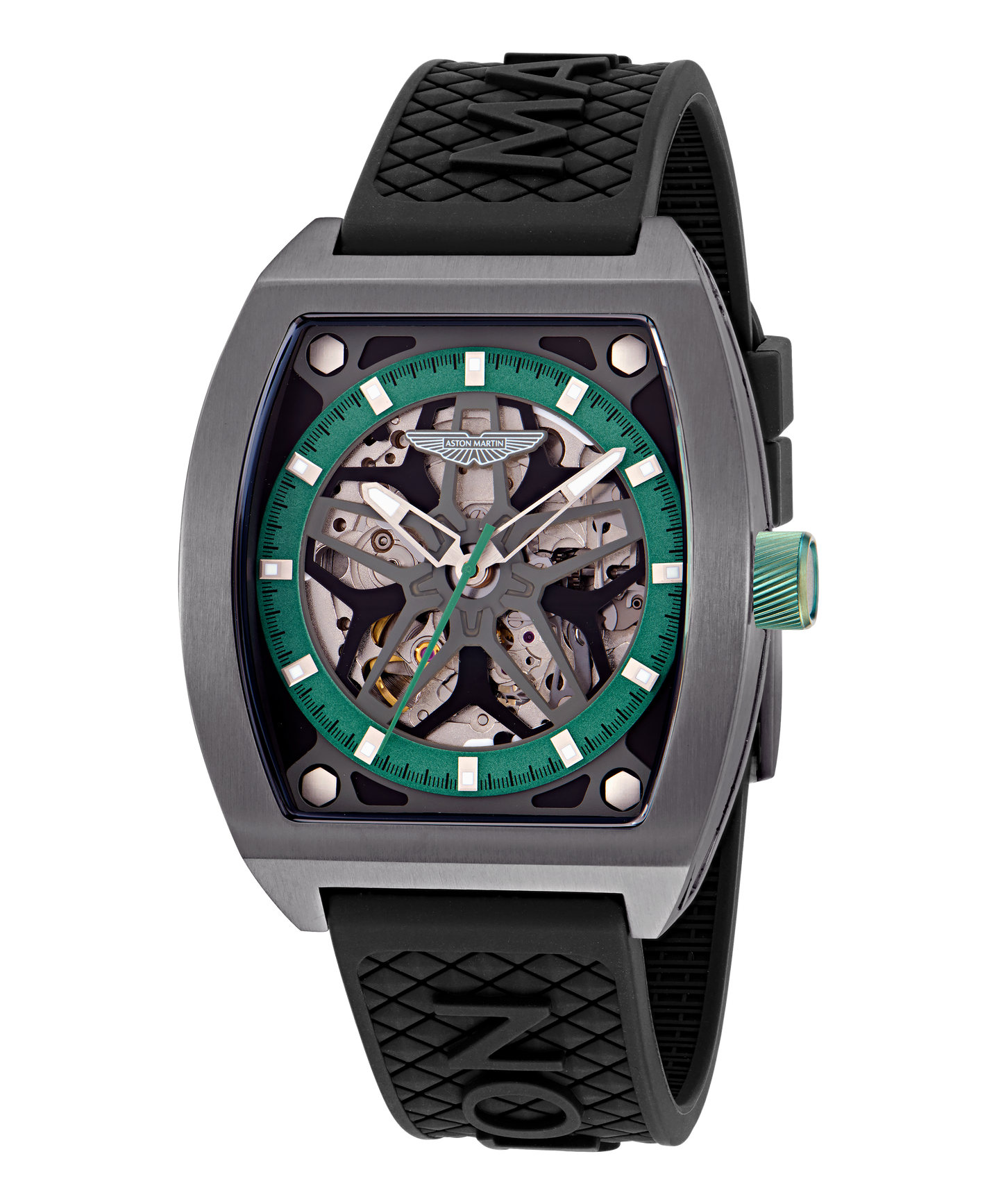 TRG IP Gunmetal Titanium Case Podium Green Dial Black Silicone Strap Watch