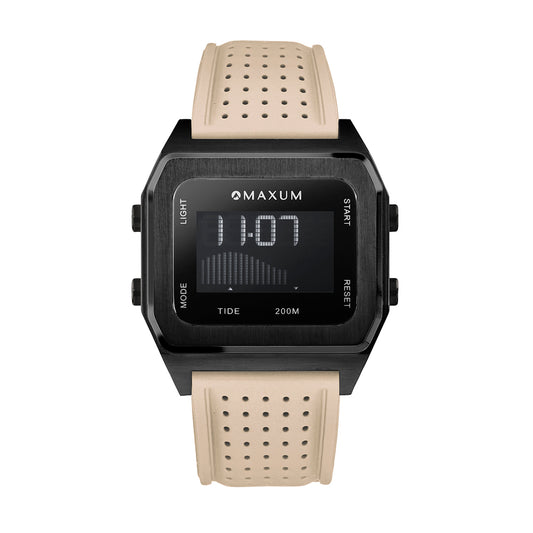 Raglan Tide Watch – Black Case, Black Dial & Beige Silicone Strap