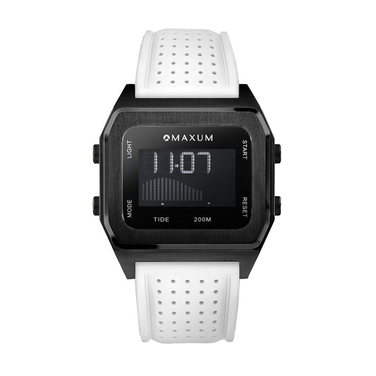 Raglan Tide Watch – Black Case, Black Dial & White Silicone Strap