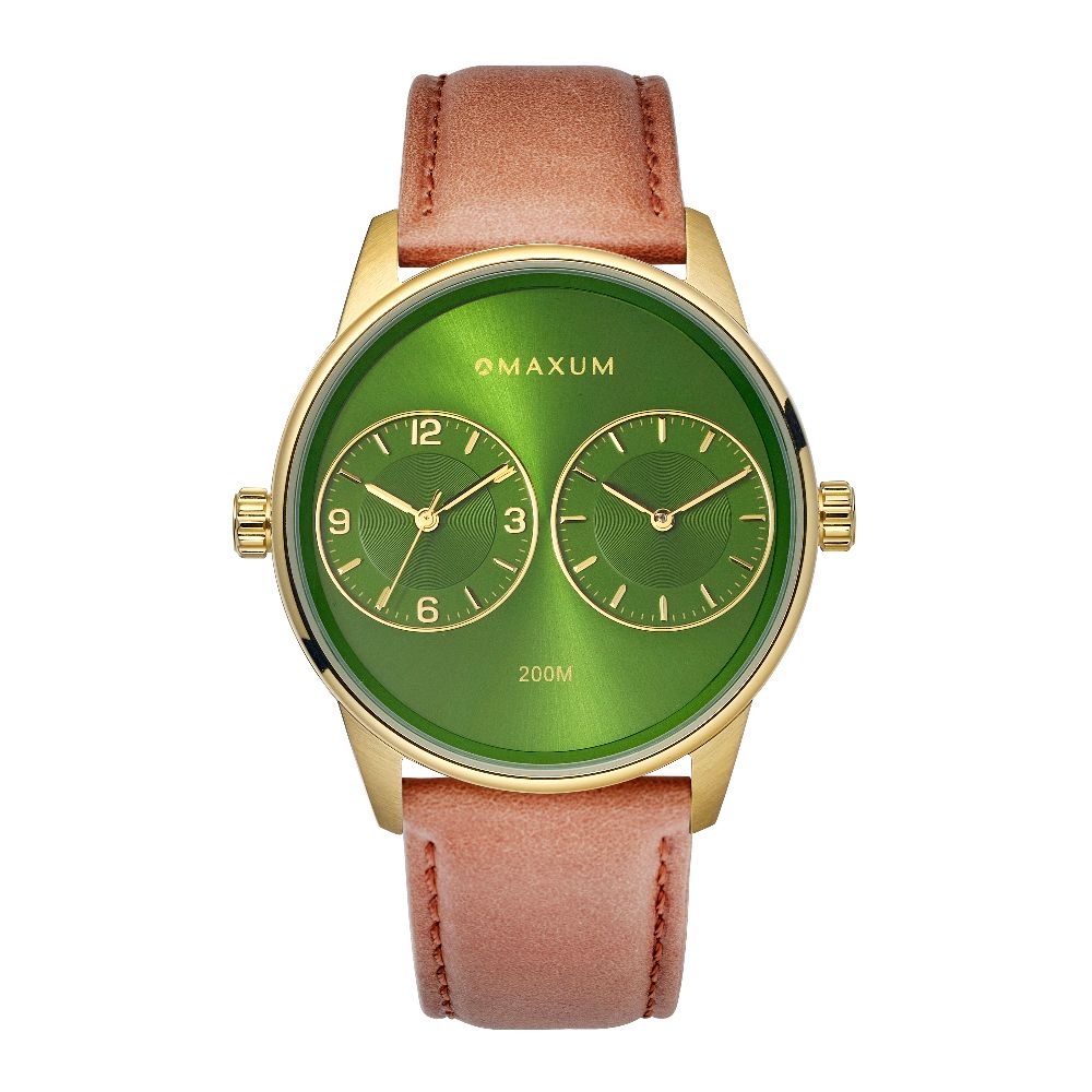 Maxum x Taylor Steele - Green Dial, Gold Tone Case & Brown Leather Band