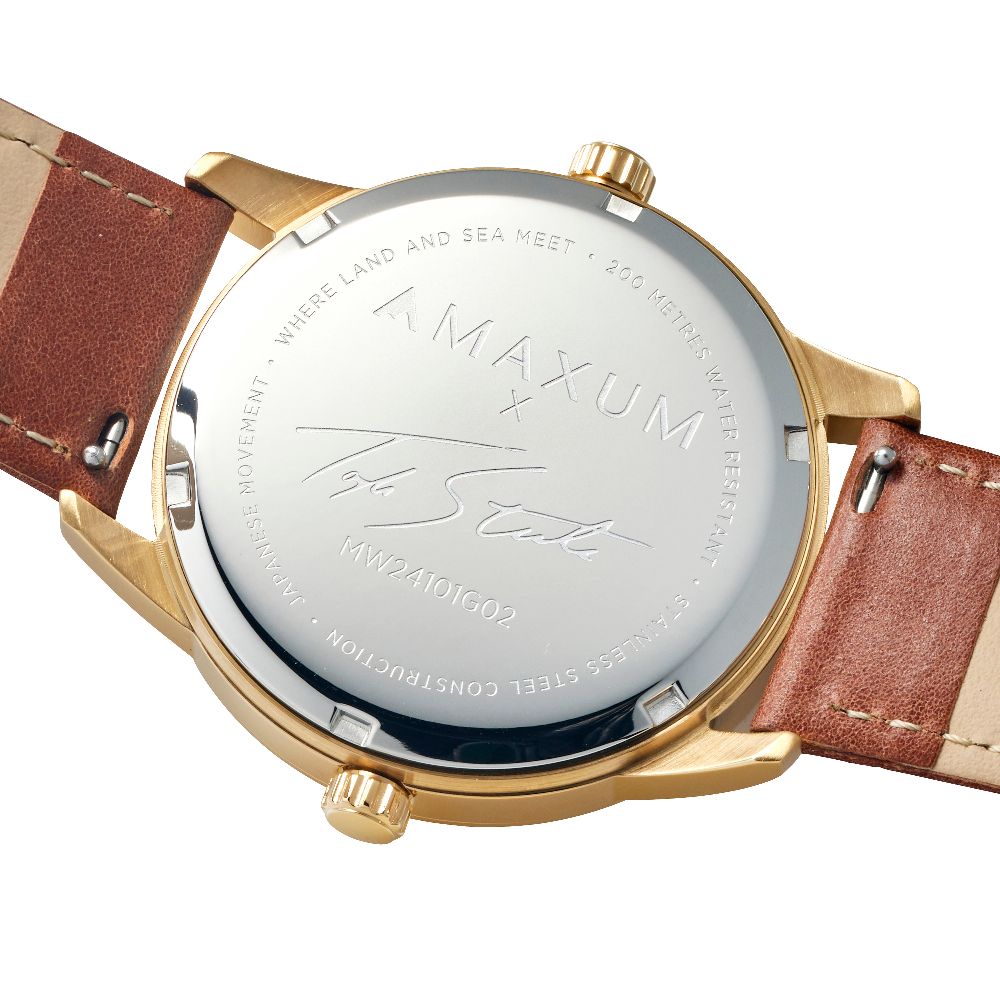 Maxum x Taylor Steele - Green Dial, Gold Tone Case & Brown Leather Band