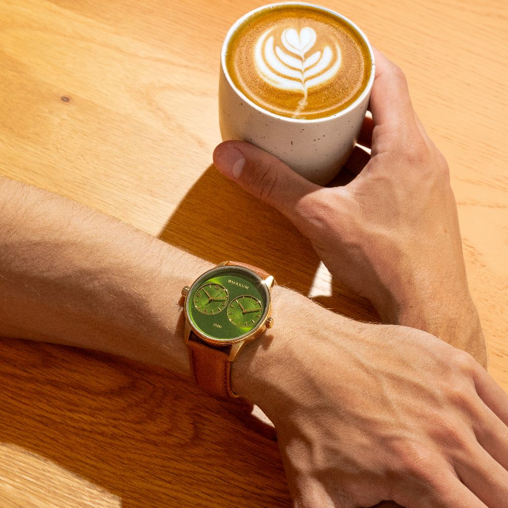 Maxum x Taylor Steele - Green Dial, Gold Tone Case & Brown Leather Band