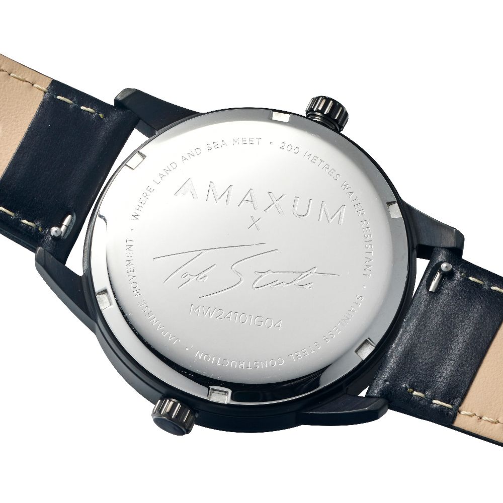Maxum x Taylor Steele - Black Dial, Black Case & Black Leather Bracelet