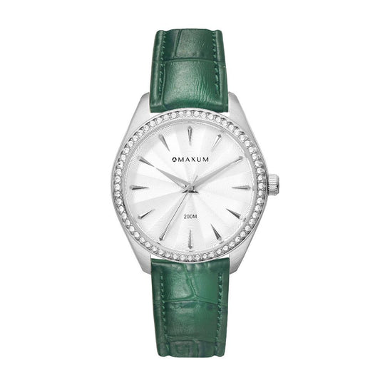 Sydney - White Dial, Silver Tone Case & Green Leather Band