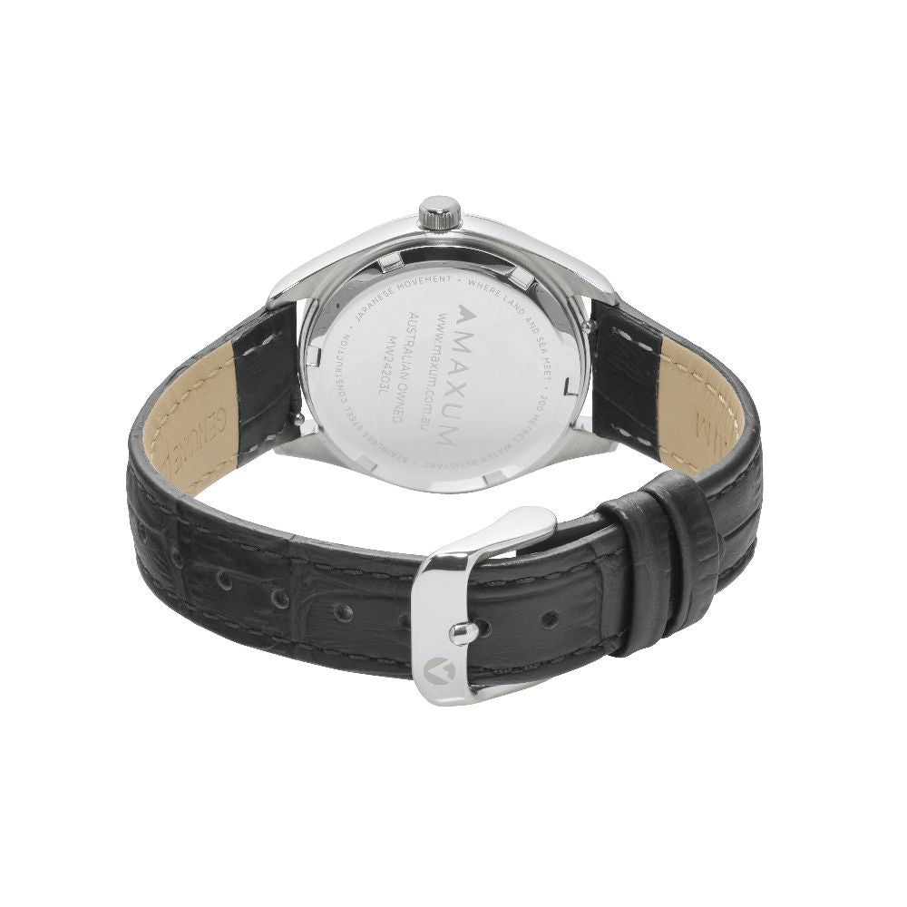 Sydney - Black Dial, Silver Tone Case & Black Leather Band