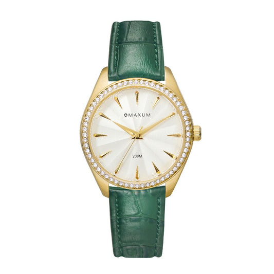 Sydney - White Dial, Gold Tone Case & Green Leather Band