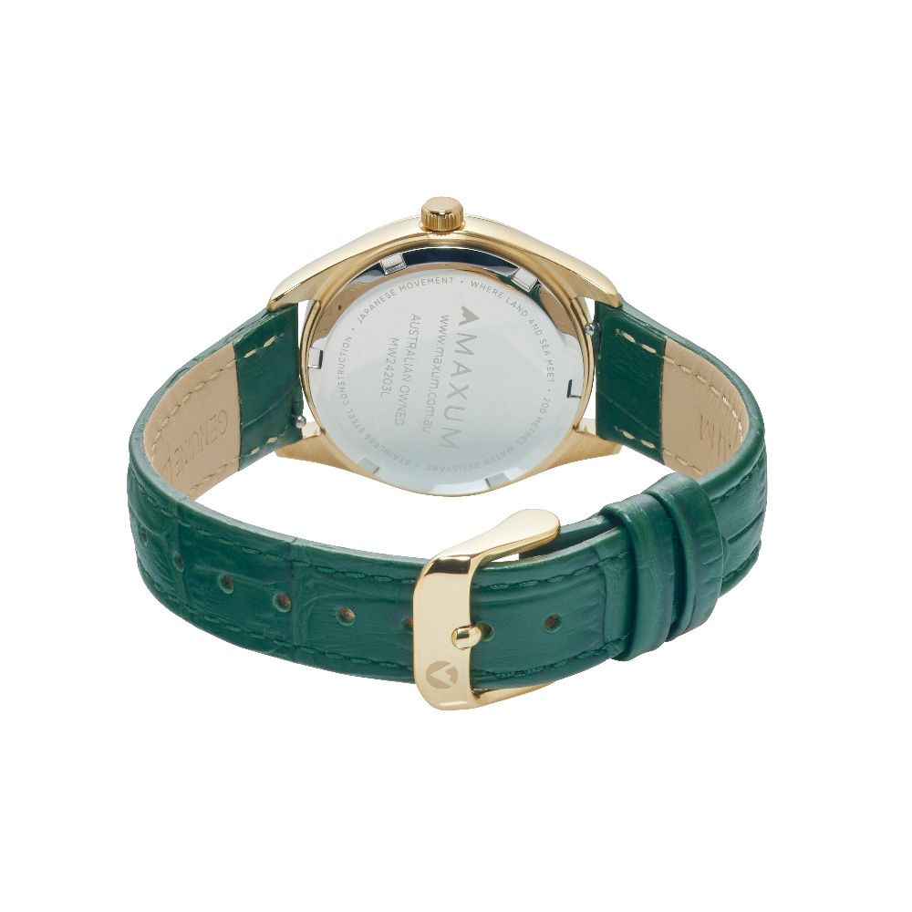 Sydney - White Dial, Gold Tone Case & Green Leather Band