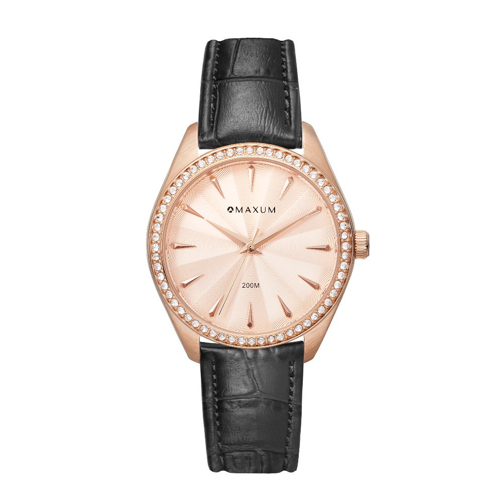 Sydney - Rose Gold Tone Dial, Rose Gold Tone Case & Black Leather Band