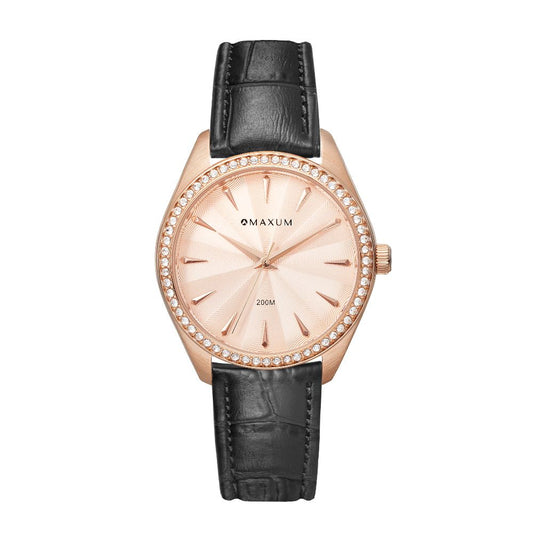 Sydney - Rose Gold Tone Dial, Rose Gold Tone Case & Black Leather Band