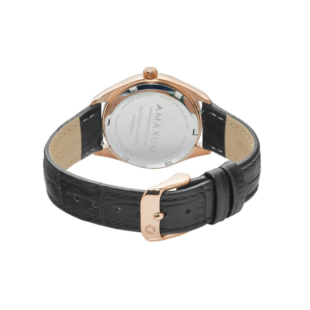 Sydney - Rose Gold Tone Dial, Rose Gold Tone Case & Black Leather Band