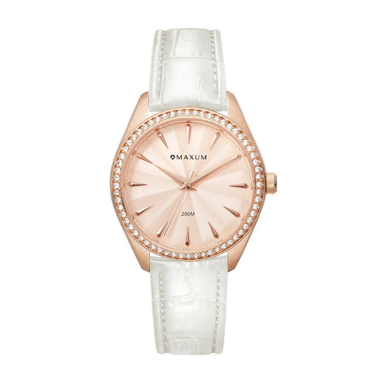 Sydney - Rose Gold Tone Dial, Rose Gold Tone Case & White Leather Band