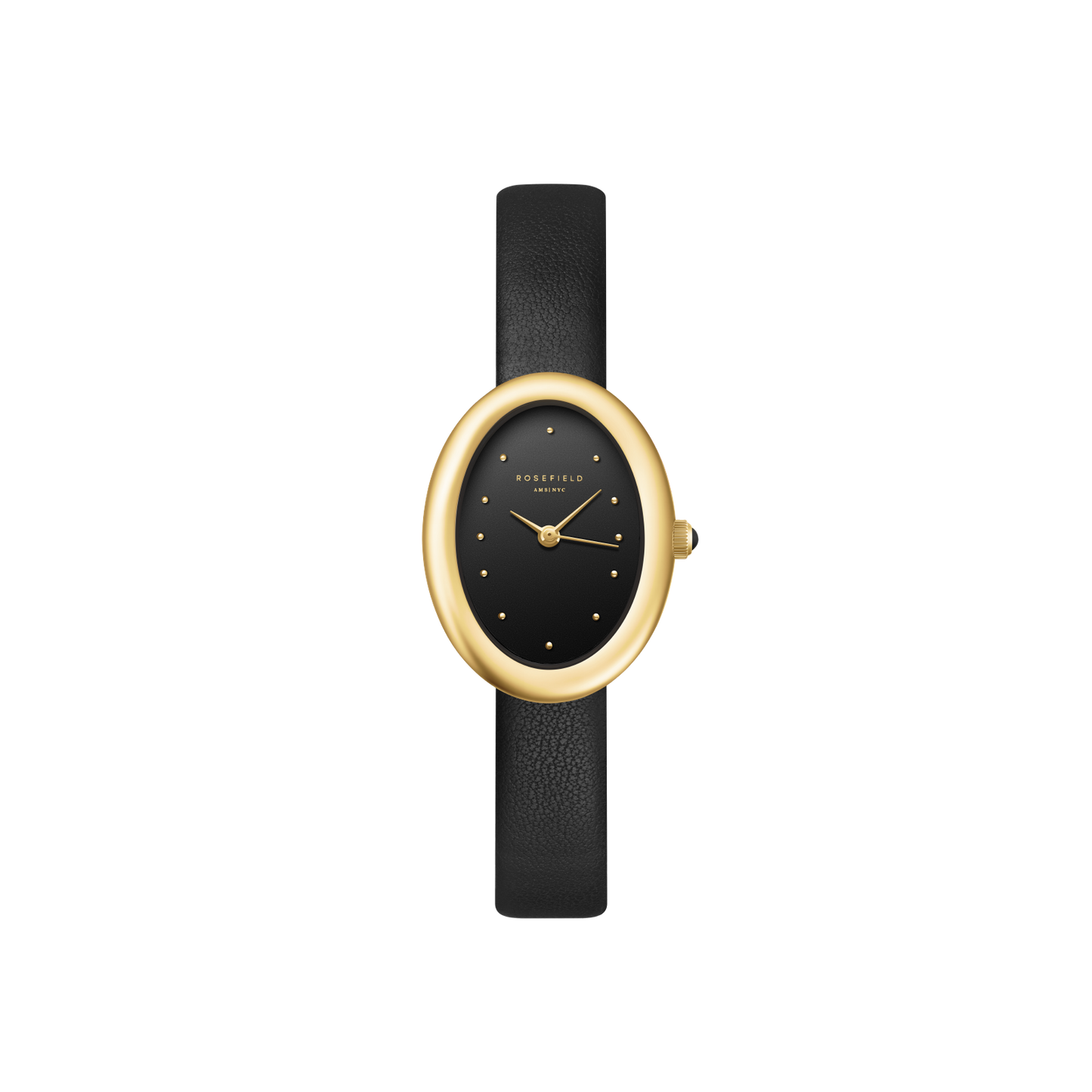 Ovale Black Matte Gold-Tone Black Leather Watch