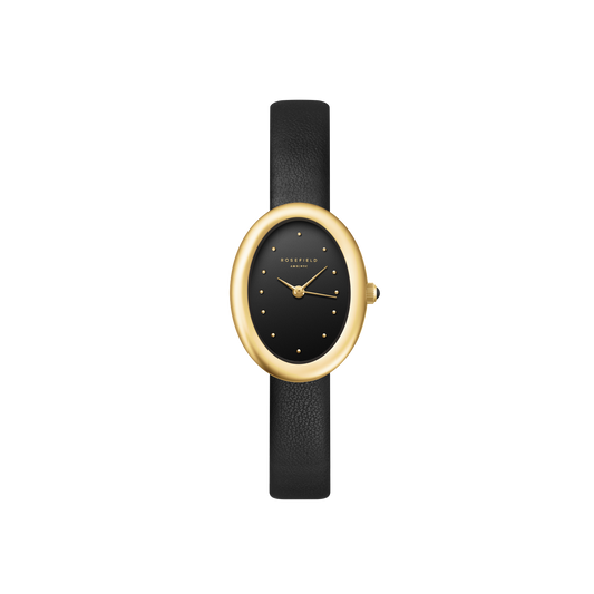 Ovale Black Matte Gold-Tone Black Leather Watch