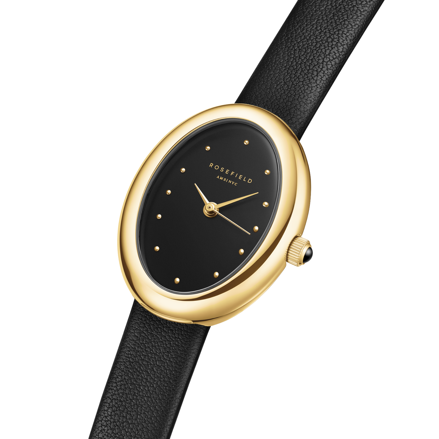 Ovale Black Matte Gold-Tone Black Leather Watch