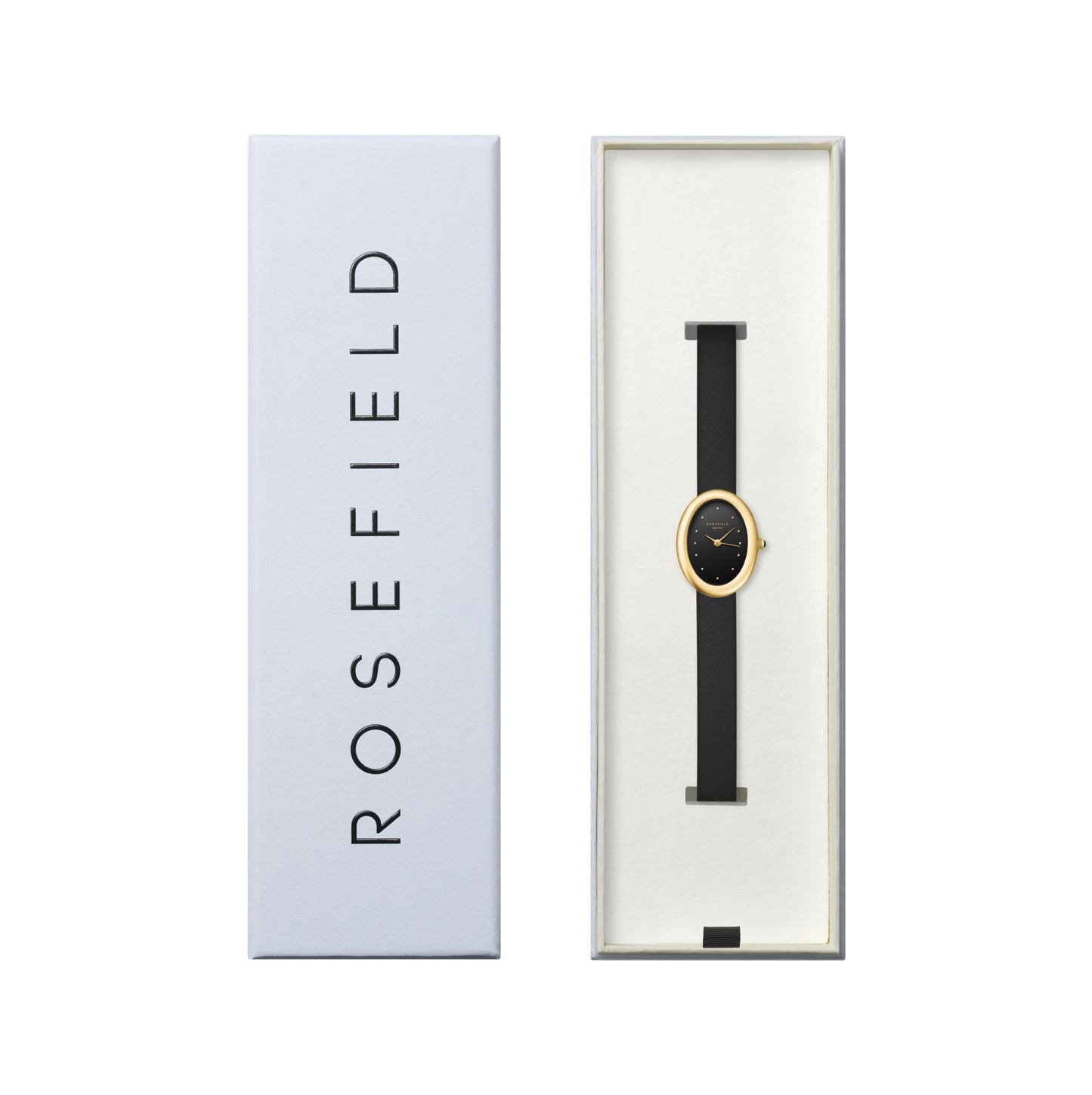 Ovale Black Matte Gold-Tone Black Leather Watch