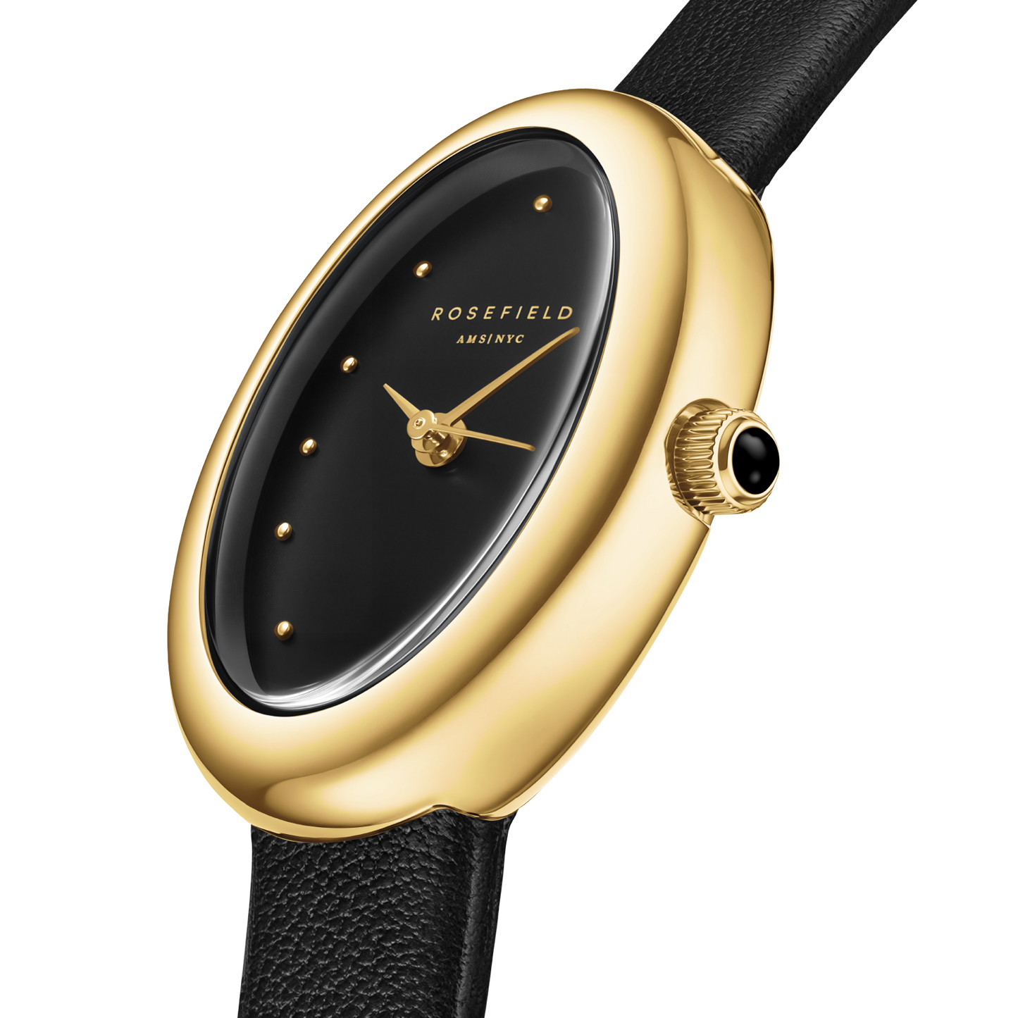 Ovale Black Matte Gold-Tone Black Leather Watch