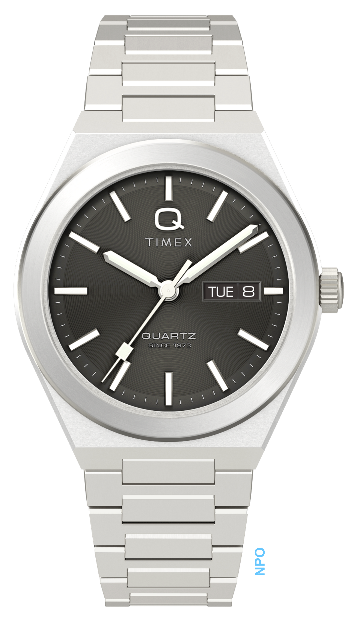 Q Timex® Continental Day and Date 39mm Stainless Steel Bracelet Watch