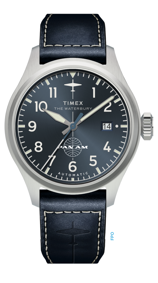 Timex x Pan Am® Waterbury Ace 41mm Leather Strap Watch