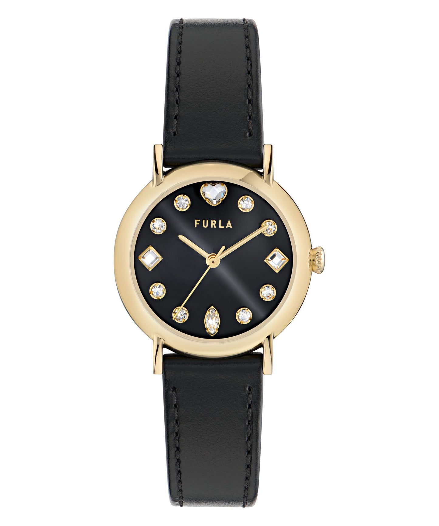 Easy Shape Yellow Gold-Tone Black Leather Strap Watch