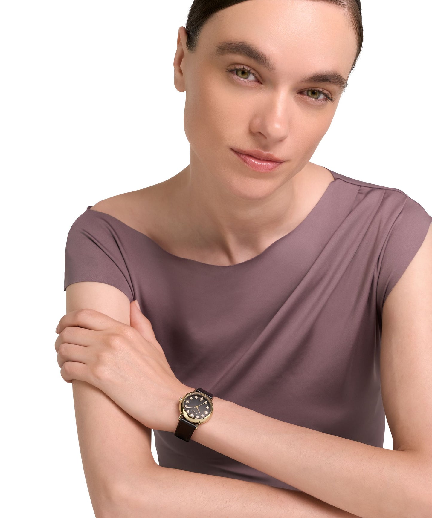 Easy Shape Yellow Gold-Tone Black Leather Strap Watch
