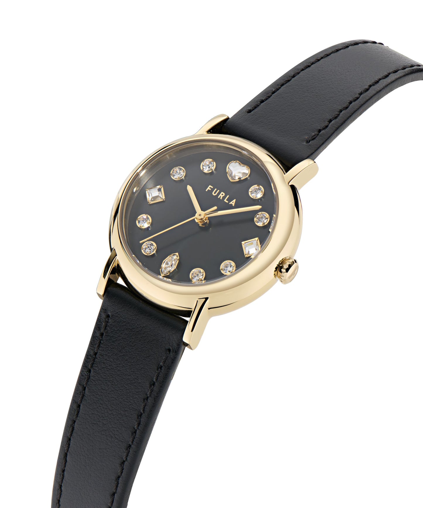 Easy Shape Yellow Gold-Tone Black Leather Strap Watch
