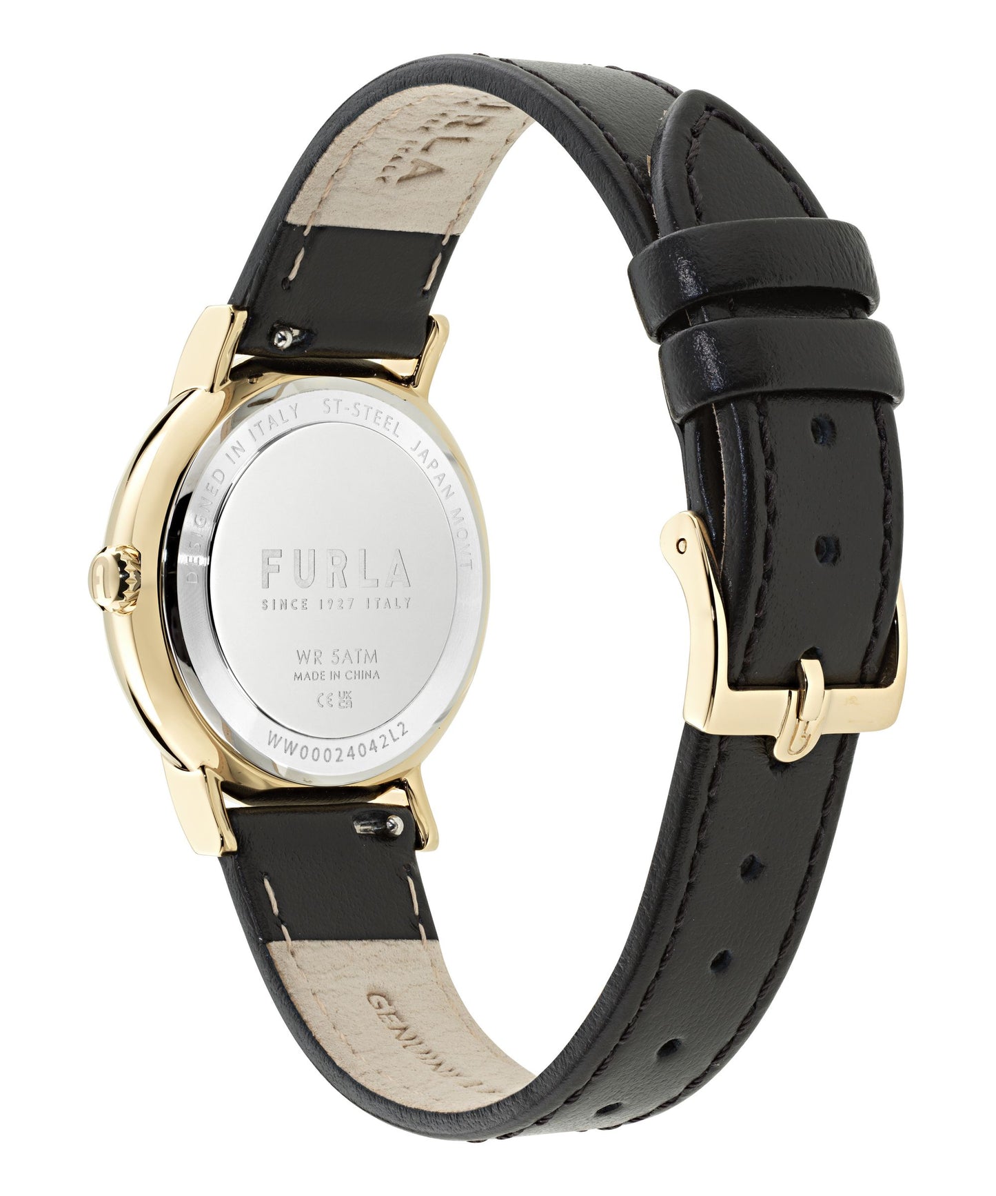Easy Shape Yellow Gold-Tone Black Leather Strap Watch