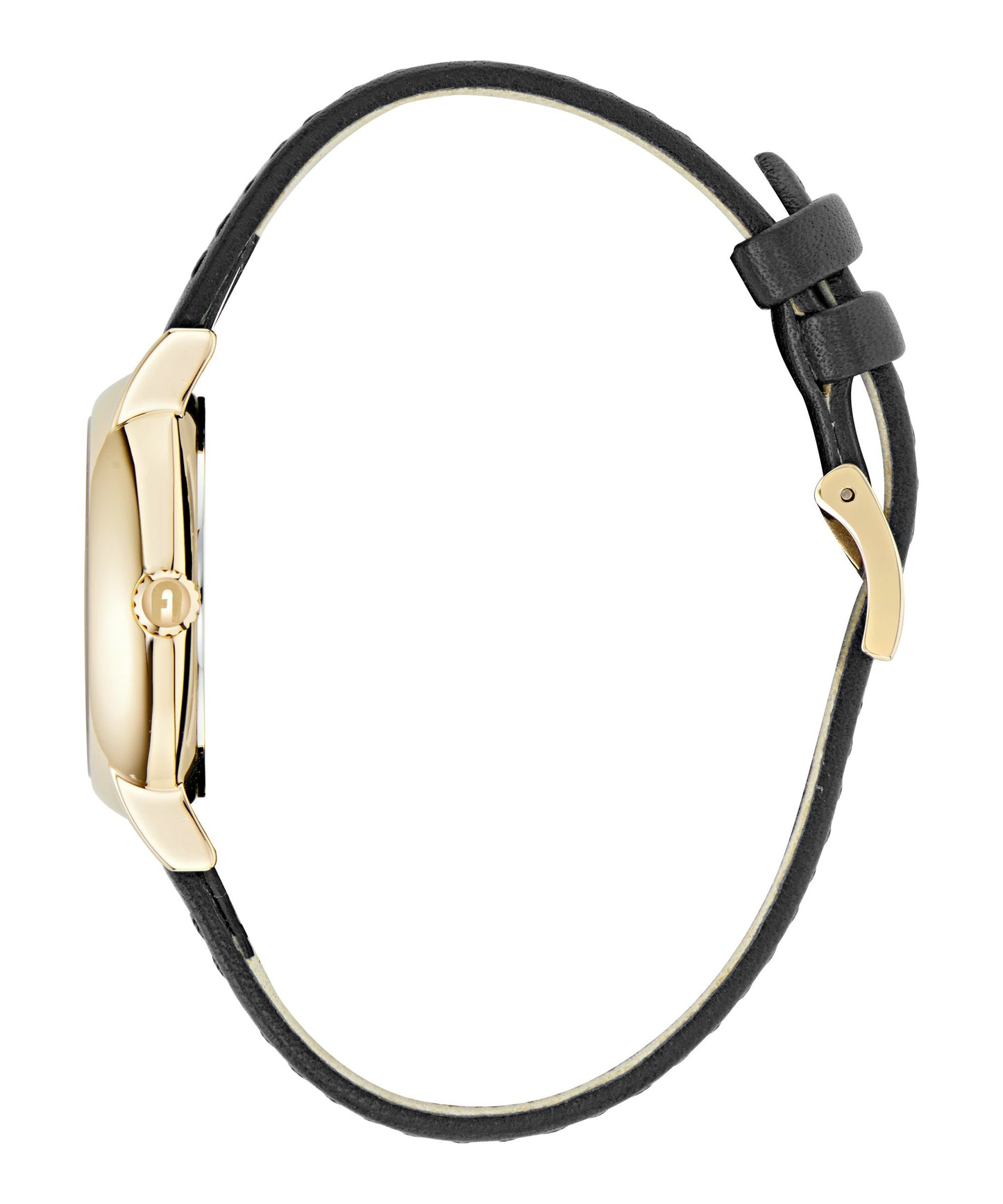 Easy Shape Yellow Gold-Tone Black Leather Strap Watch