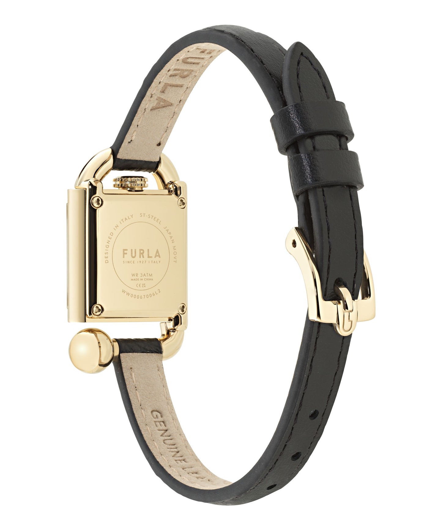 Mianuvola Square Yellow Gold-Tone Black Leather Strap Watch