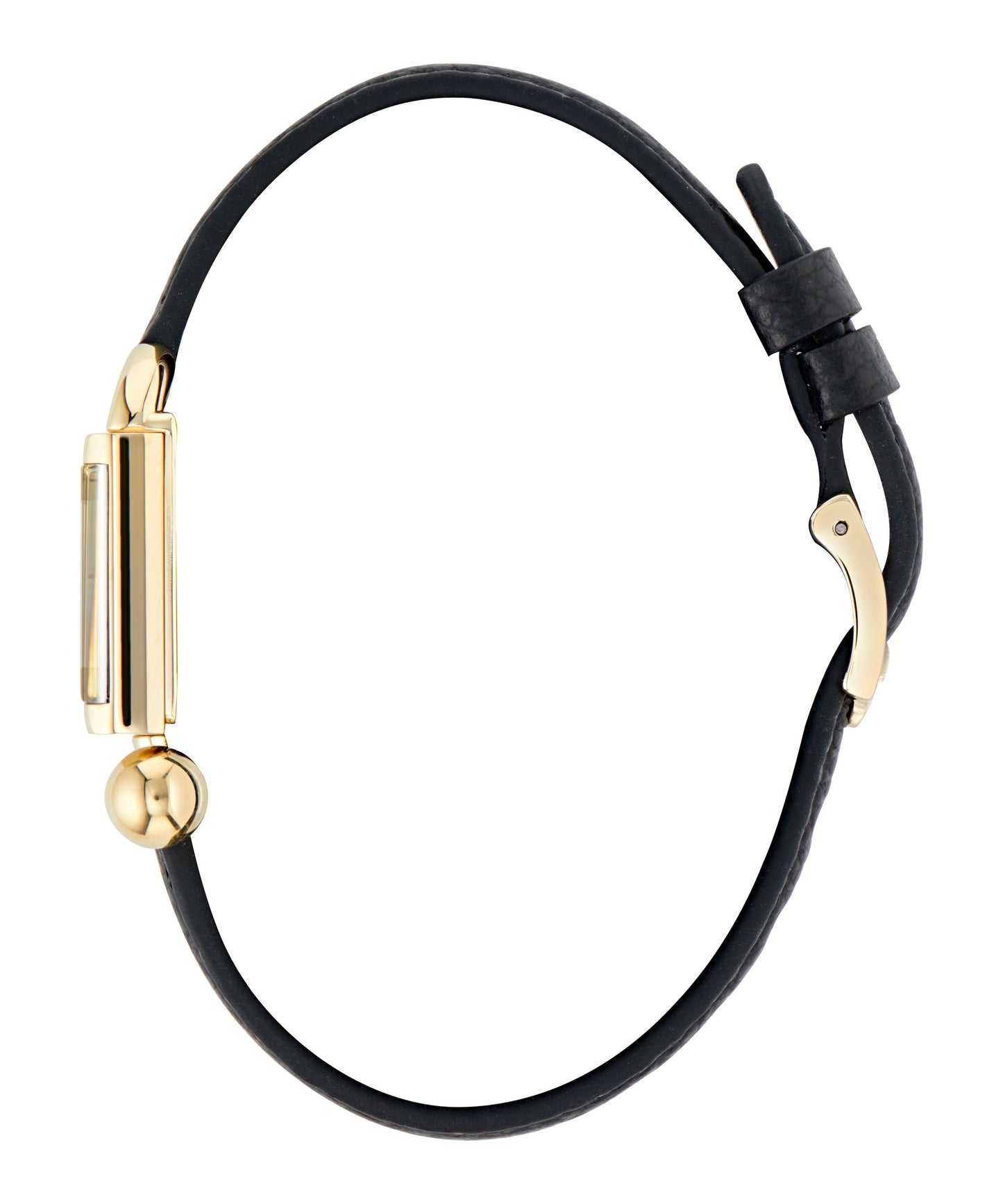 Mianuvola Square Yellow Gold-Tone Black Leather Strap Watch