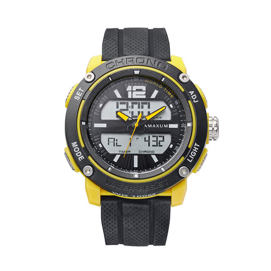 CONQUEST Black and Yellow Analogue and Digital Watch
