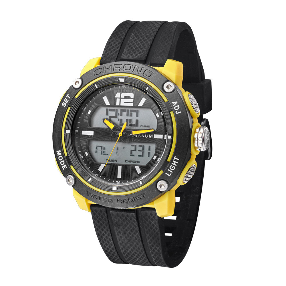 CONQUEST Black and Yellow Analogue and Digital Watch