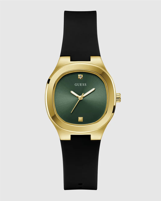 Eve Gold-tone 32mm Green Dial Ladies Watch with Black Silicone Strap