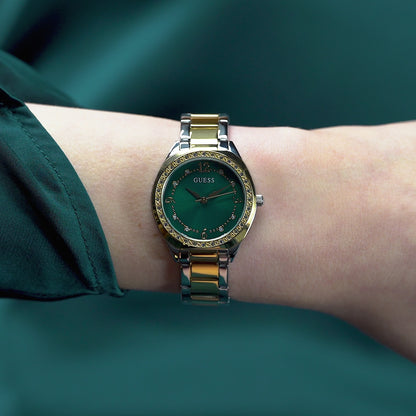 CHARLOTTE Two-Tone 30mm Green Dial with Crystal Bezel Women's Watch