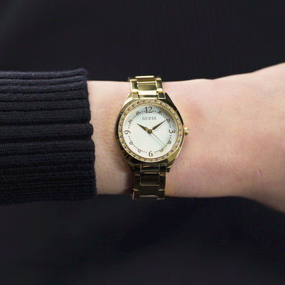Gold-Tone 30mm White Dial with Crystal Bezel Women's Watch