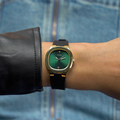 Eve Gold-tone 32mm Green Dial Ladies Watch with Black Silicone Strap
